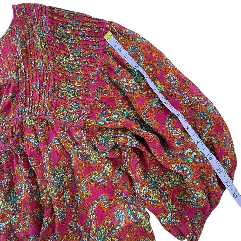 Anthropologie Lil Clara Peasant Blouse Women S M Pink Orange Paisley Floral - Picture 14 of 14